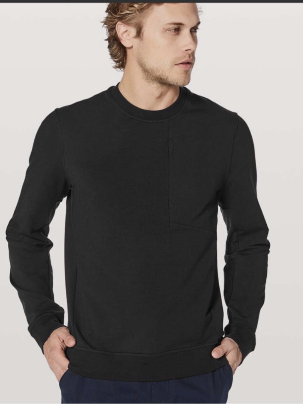 Lululemon Men’s Medium Black Sweat Crew Sweatshirt Zip Pocket Pullover
